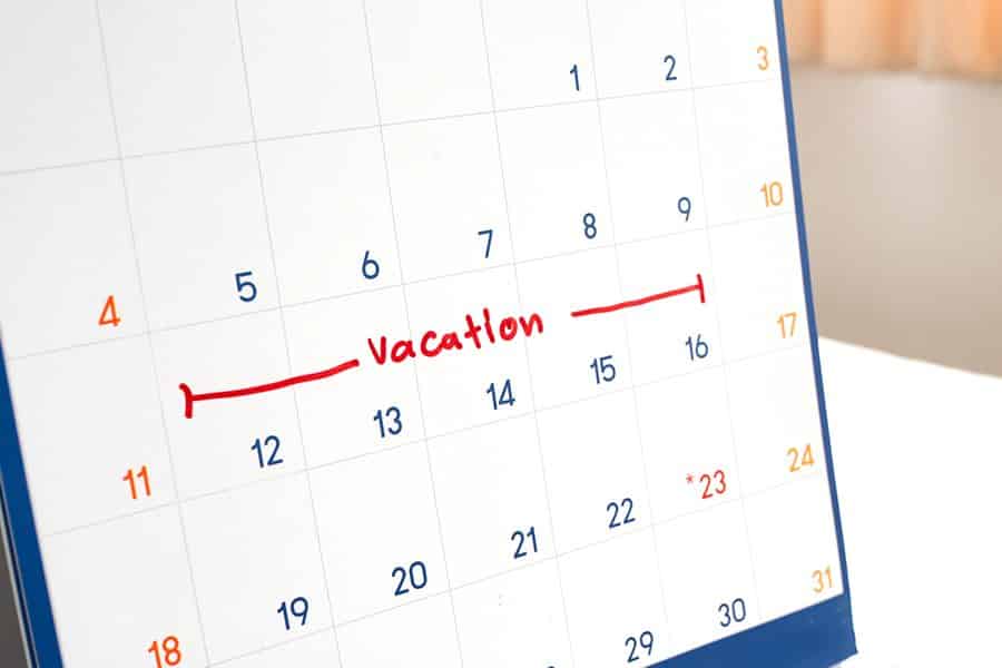 Blocked date on the calendar for vacation