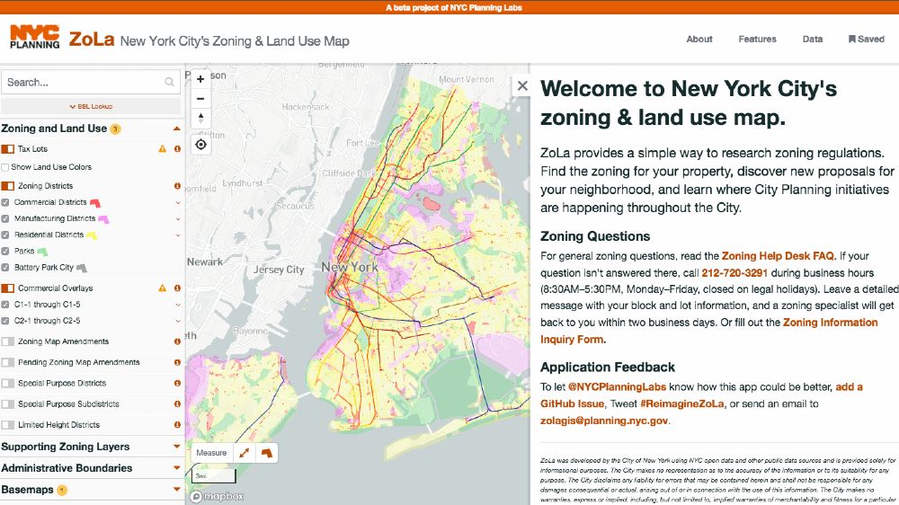 纽约市分区和土地使用地图的截图