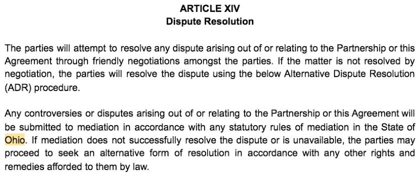 合伙协议截图第十四条争议解决