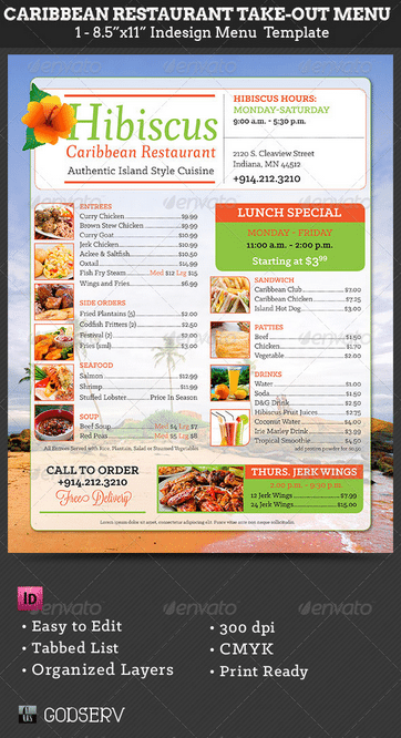 加勒比餐厅菜单模板-菜单模板