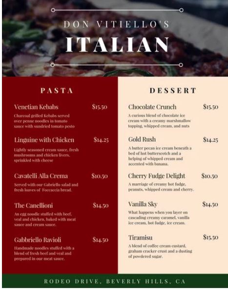 意大利餐厅菜单模板-菜单模板