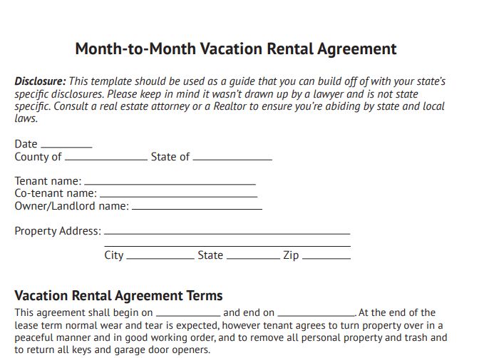 每月度假租赁协议模板。