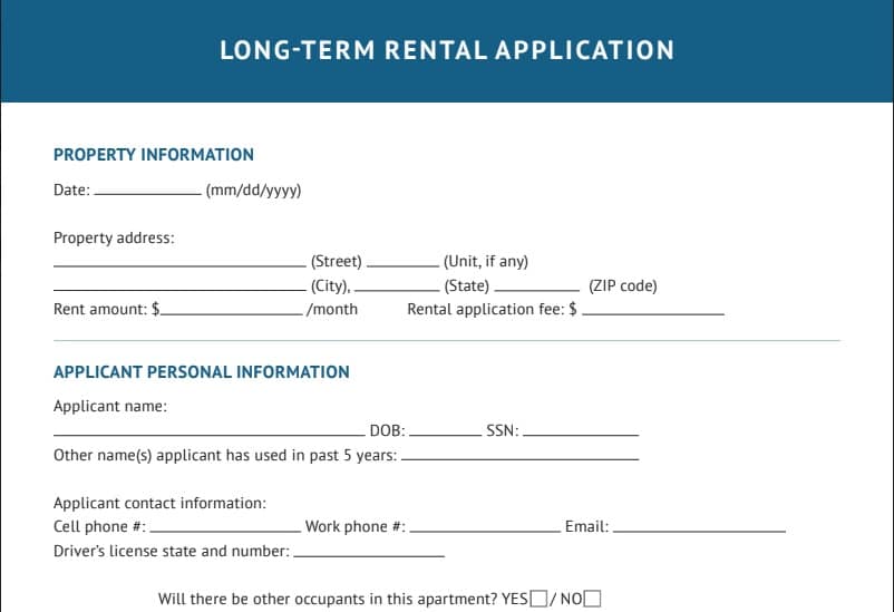 长期租赁申请模板。