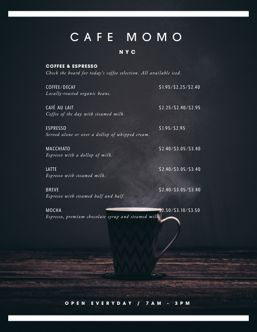 城市咖啡风格菜单