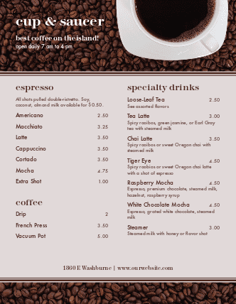 美式咖啡菜单