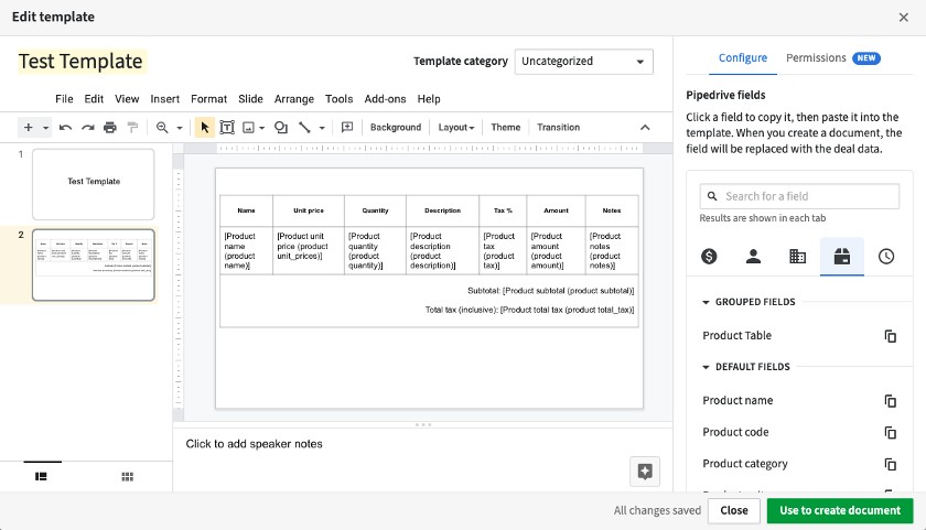 Pipedrive SmartDocs测试模板