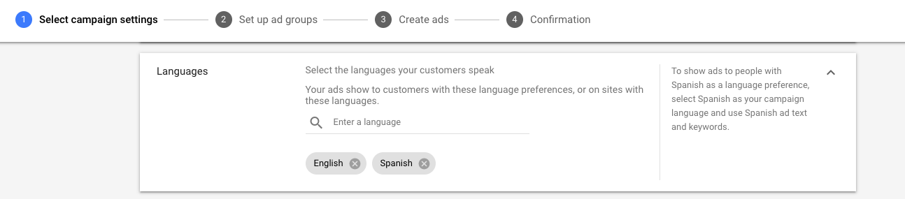 为谷歌广告选择语言
