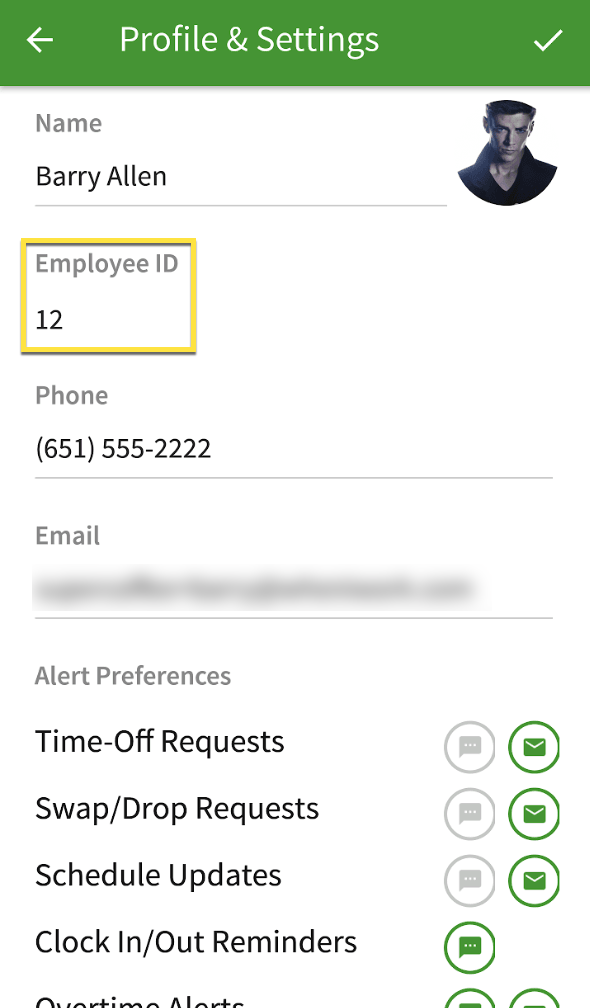 带有员工ID标注的员工配置文件屏幕