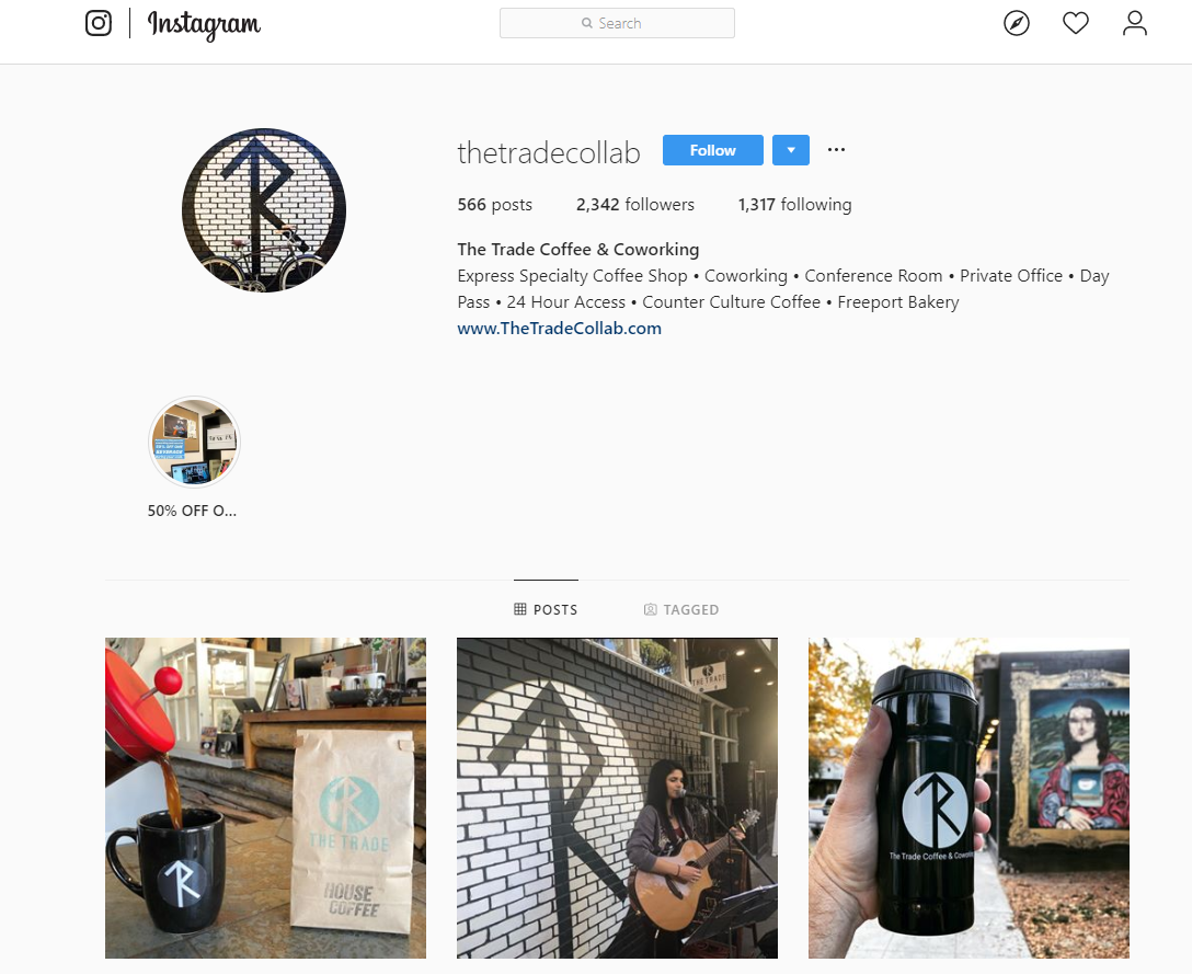交换咖啡和共同工作的Instagram账号