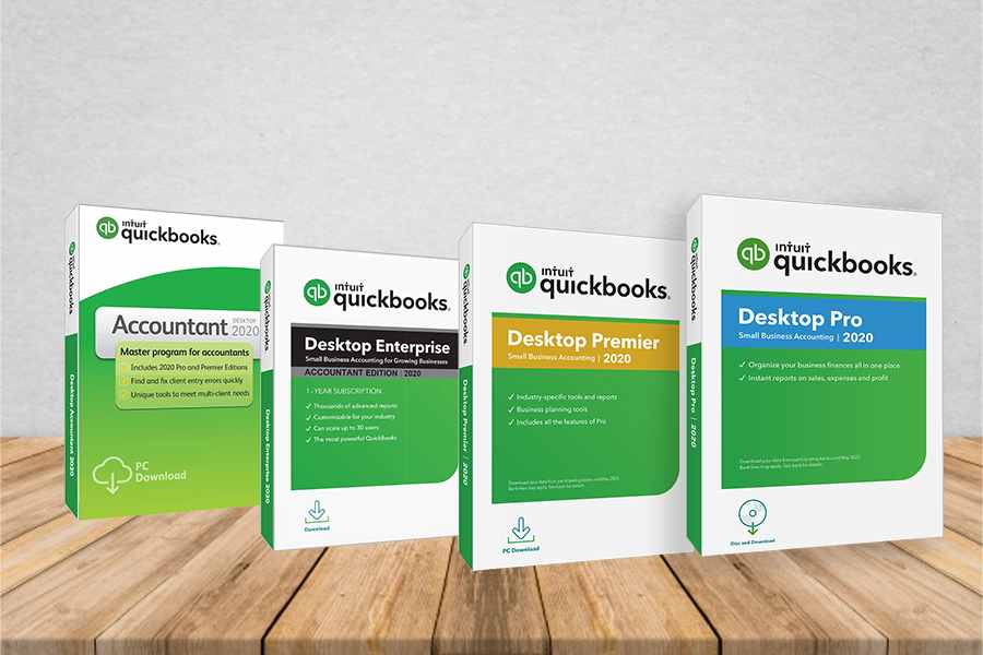 四种不同产品的QuickBooks桌面软件。