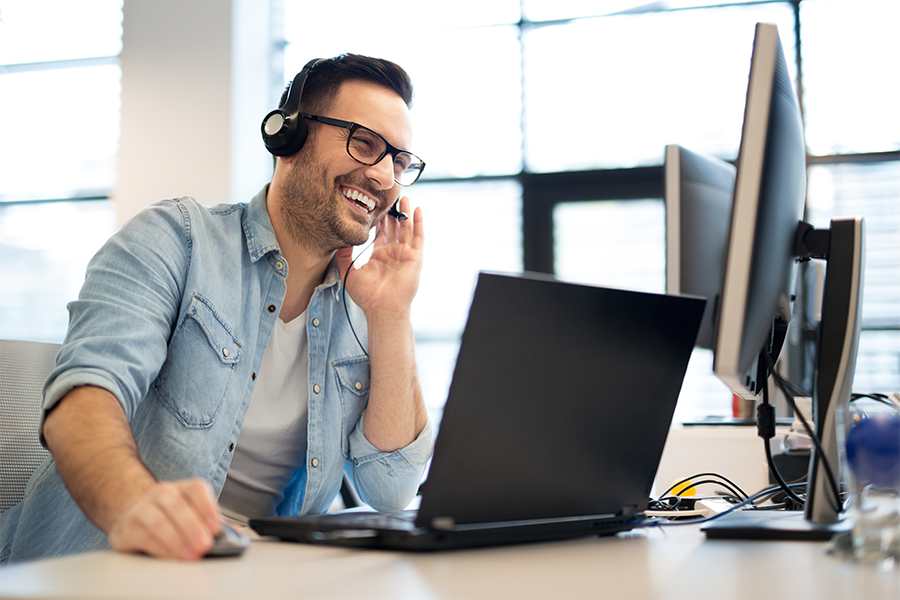 man in front of computer