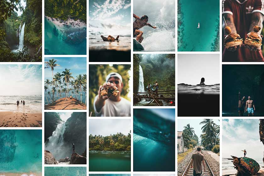 瀑布和海滩线的Instagram Feed