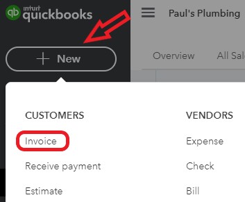 在QuickBooks Online中创建一个新的发票