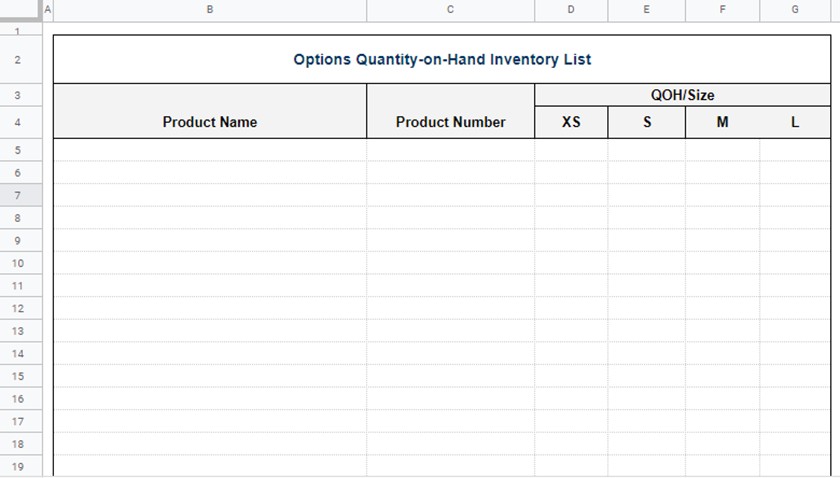 Options Quality-on-Hand Inventory列表截图