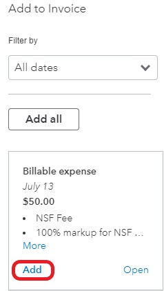 在QuickBooks在线发票中添加NSF费用