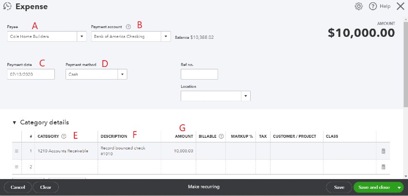 在QuickBooks Online中减少被反弹支票的银行余额