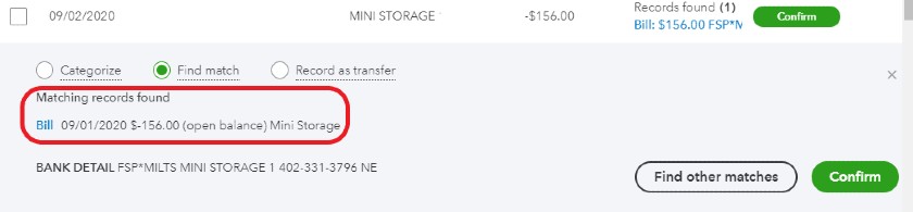 在QuickBooks在线中将信用卡交易与未付账单进行匹配