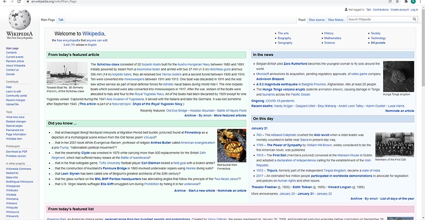 维基百科主页。