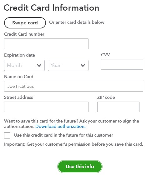 输入客户信用卡信息