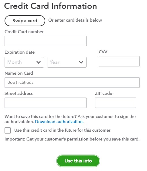 输入信用卡信息以接收发票上的付款