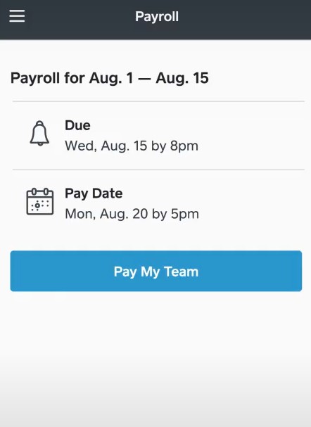 Square Payroll App上的定时工资截图
