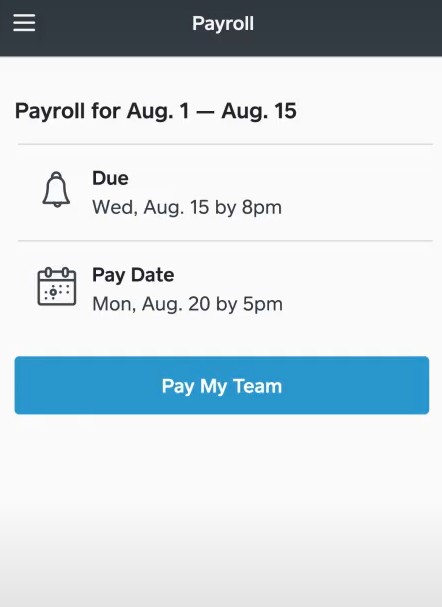 Square Payroll App上的定时工资截图