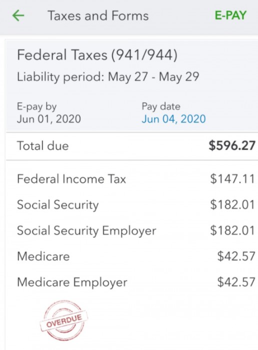 显示税务和表格在QuickBooks工资应用程序。