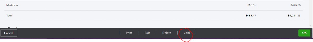 在QuickBooks上使用报告的支票作废。