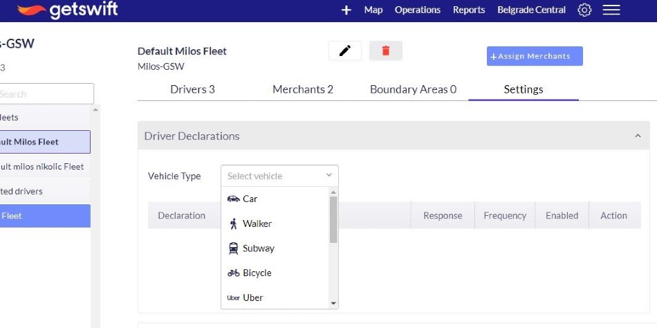 Getswift中按车辆类型对快递员进行分类。