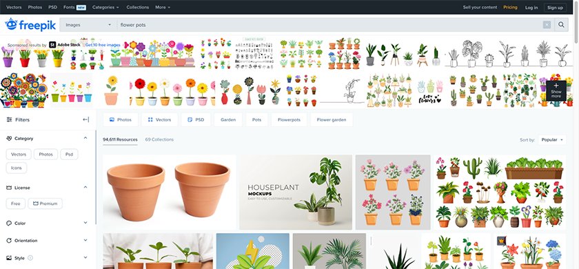 花盆图形的Freepik搜索结果。