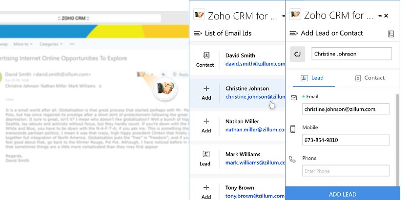 Zoho CRM Outlook生产力插件，可以让您同步您的联系人，任务，日历会议与Microsoft Outlook。