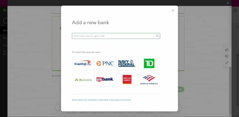QuickBooks添加新银行的截图