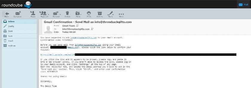 验证Gmail主机的新电子邮件地址