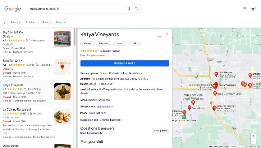 餐厅搜索结果是谷歌