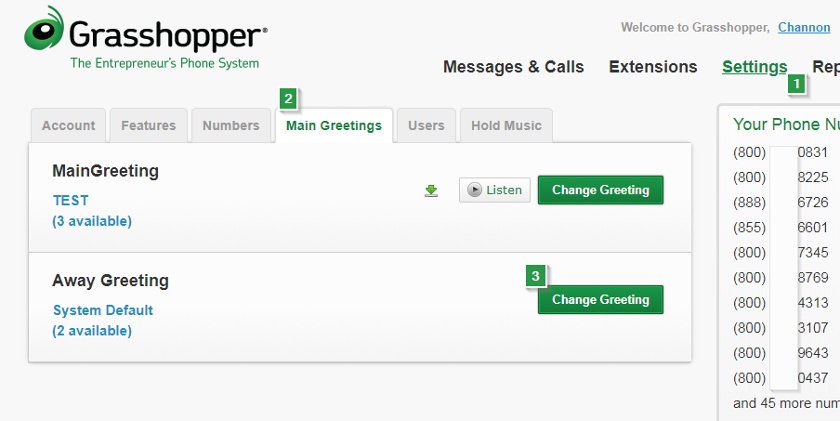 Grasshopper允许您录制不同的问候语，以改善呼叫者的体验。