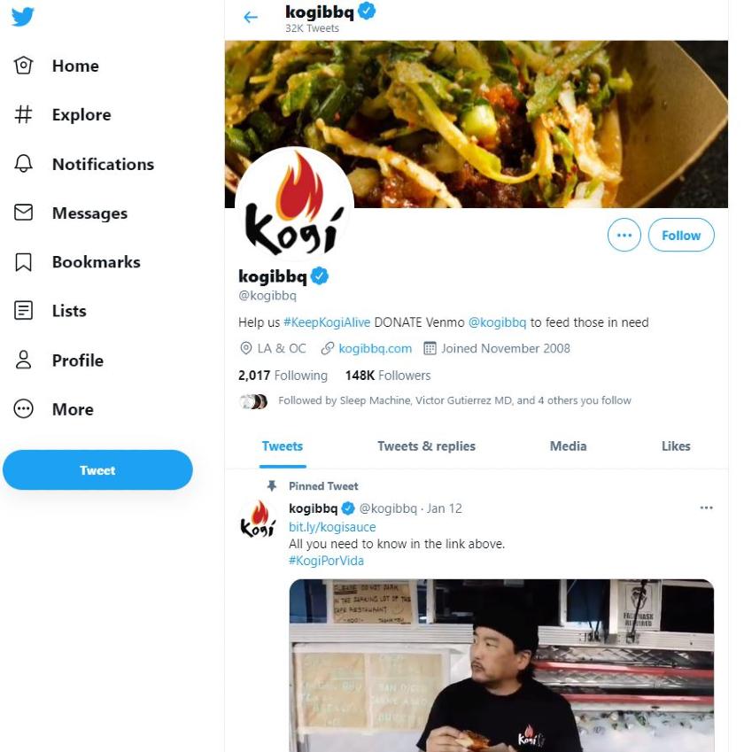 Kogi BBQ当地商业推特账户