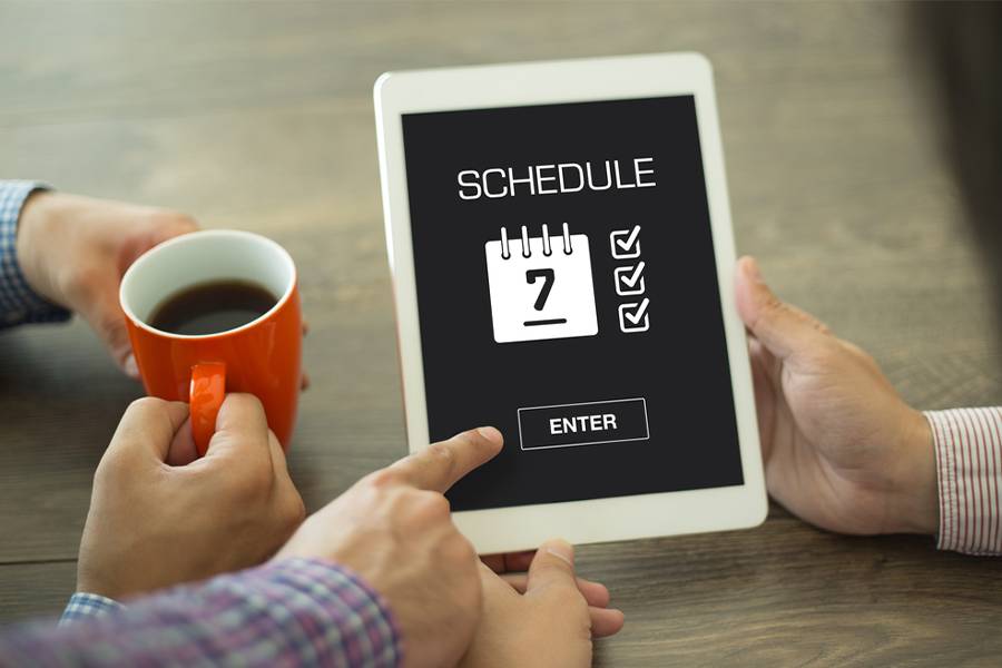 Scheduling on a tablet.