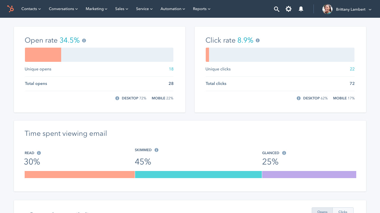 HubSpot CRM邮件状态截图