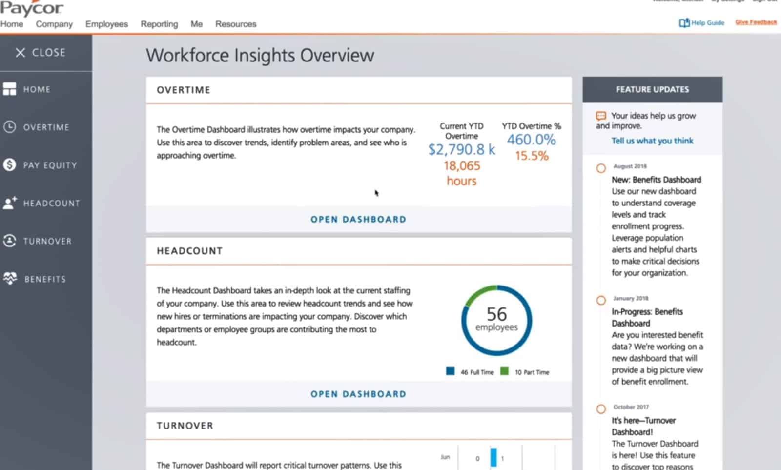 Paycors洞察仪表盘。