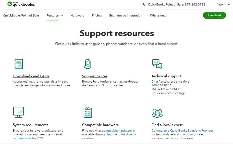 QuickBooks支持资源页面。