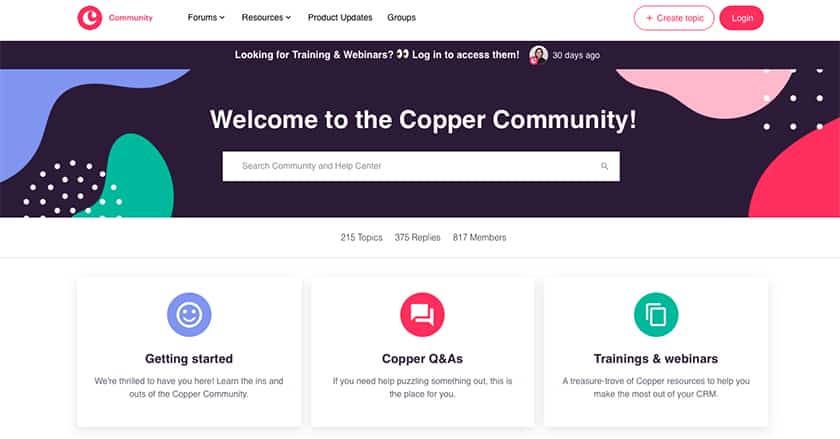 Copper CRM社区页面截图