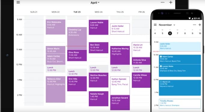 Square在线日历的例子，通过移动应用程序预约。