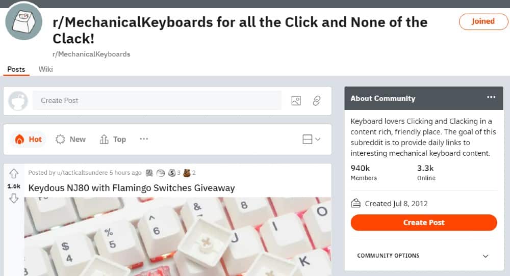 在Reddit上展示机械键盘。