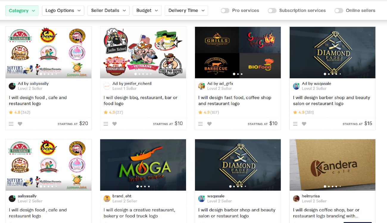 Screenshot of Quick Search For Ghost Kitchen Logo on Fiverr