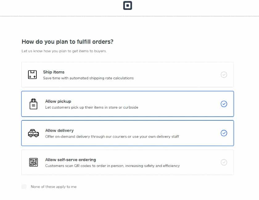 Screenshot of Square Plan To Fulfill Orders