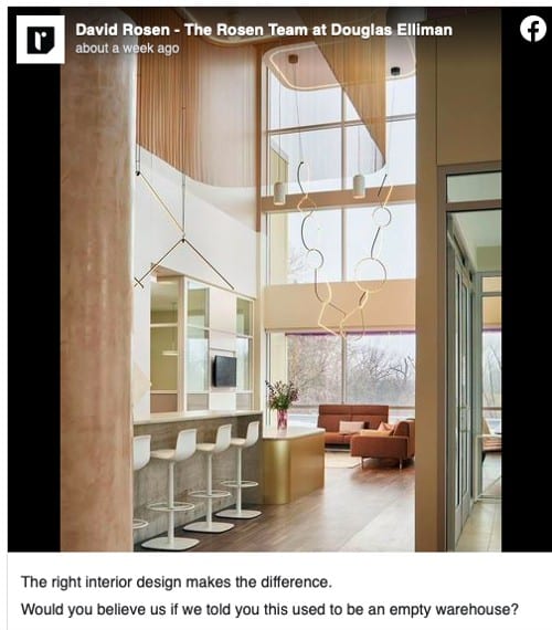 Facebook post for Decor Design Ideas from David Rosen Team