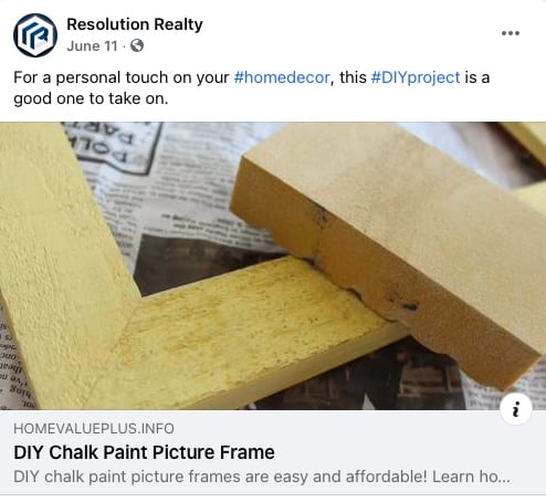 Facebook post for Decor Design Ideas from Resolution Realty