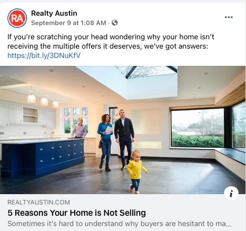 General Real Estate Tips Facebook post from Realty Austin