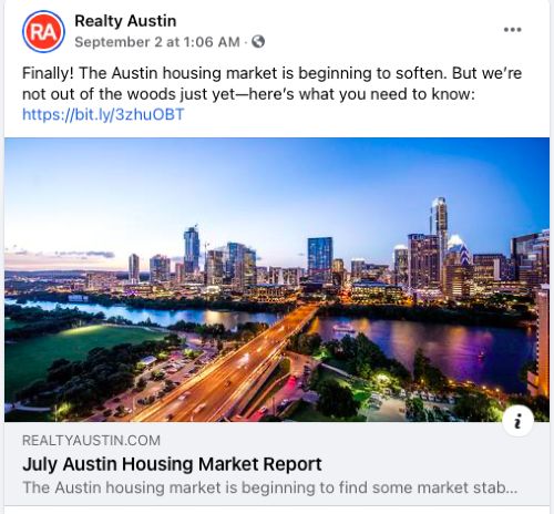 Market Update Facebook post from Realty Austin