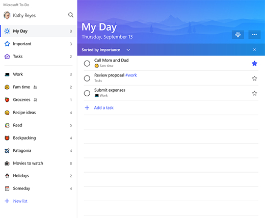 Microsoft To-Do My Day Page